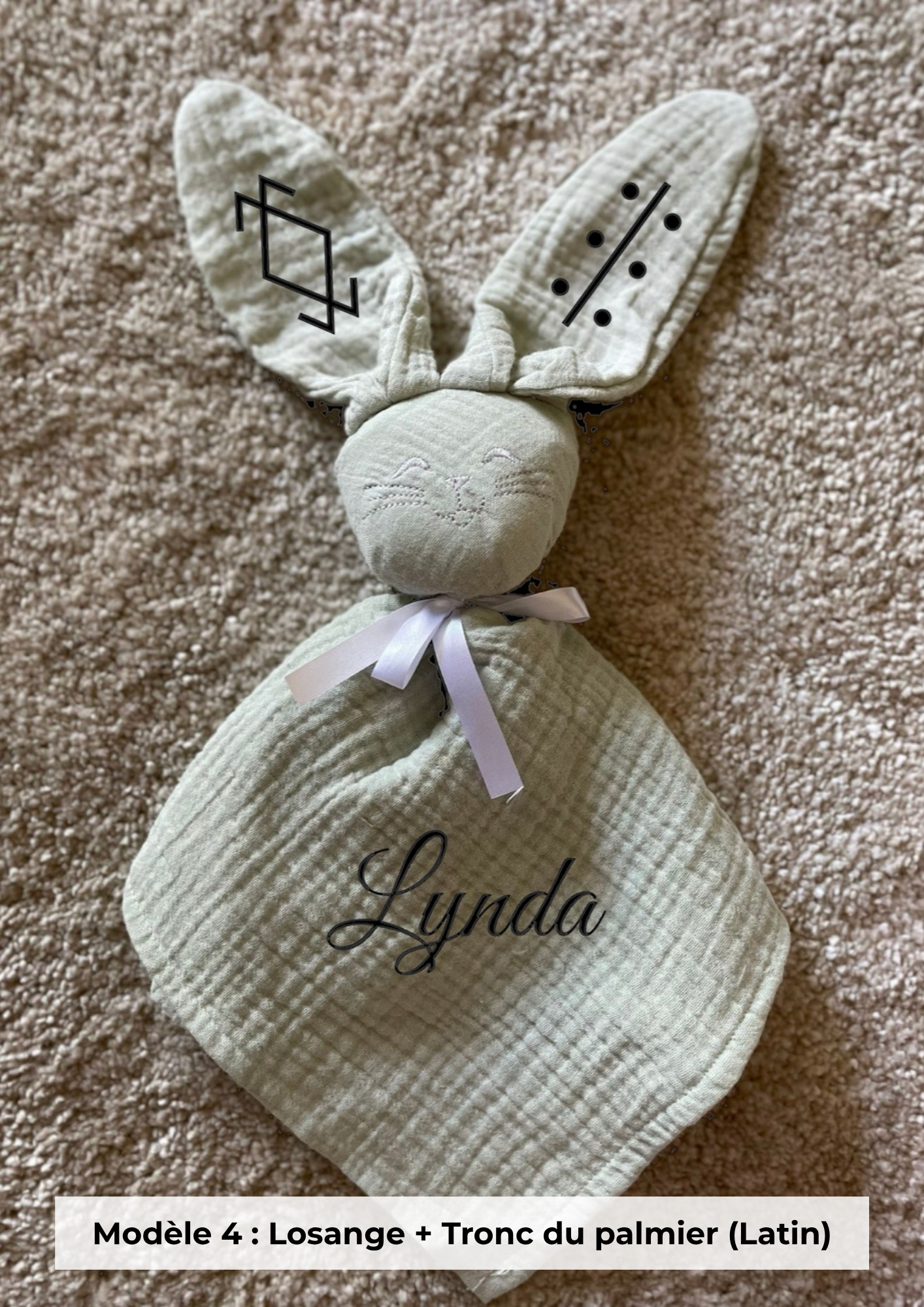 Doudou lapin gaze de coton sauge