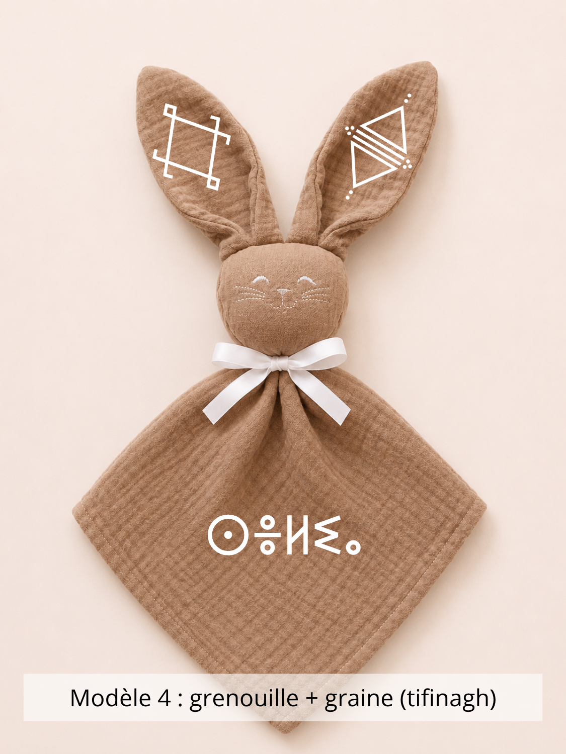 Doudou lapin gaze de coton marron