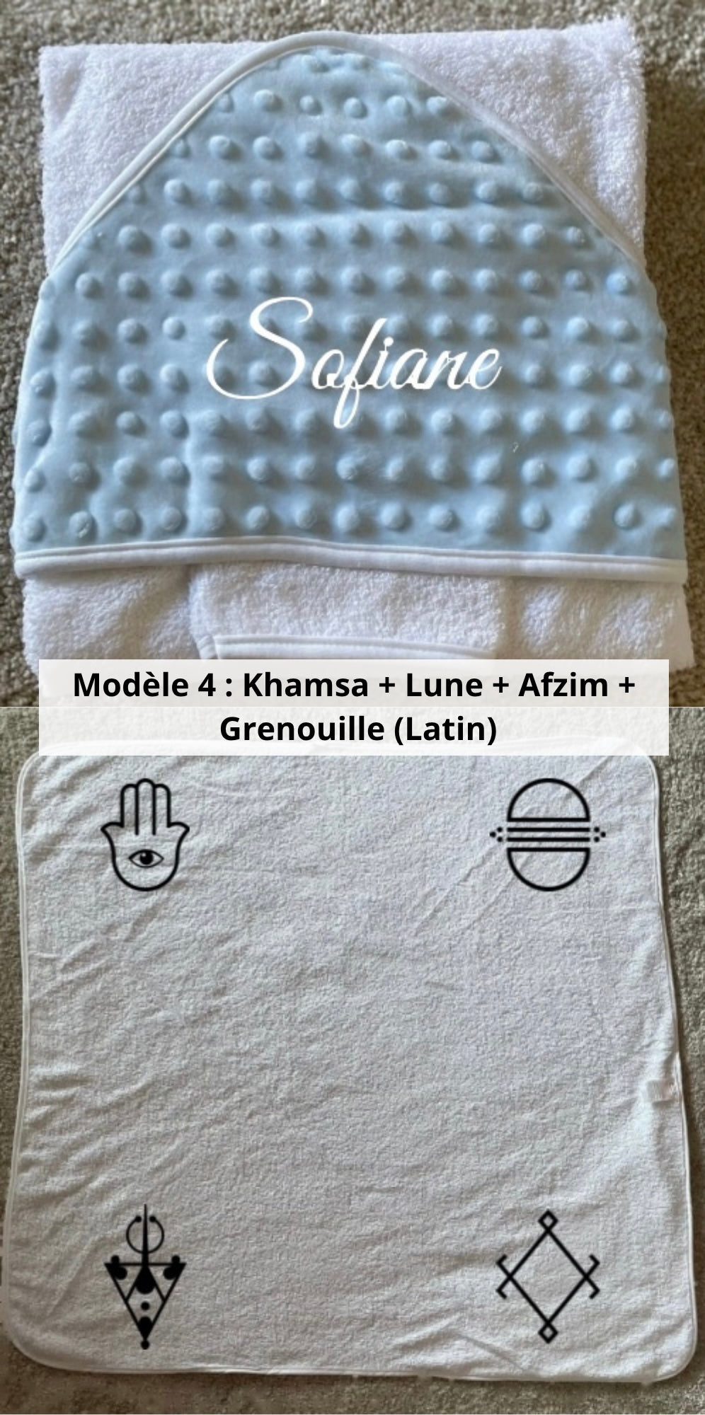 Cape de bain minky avec gant bleu ciel