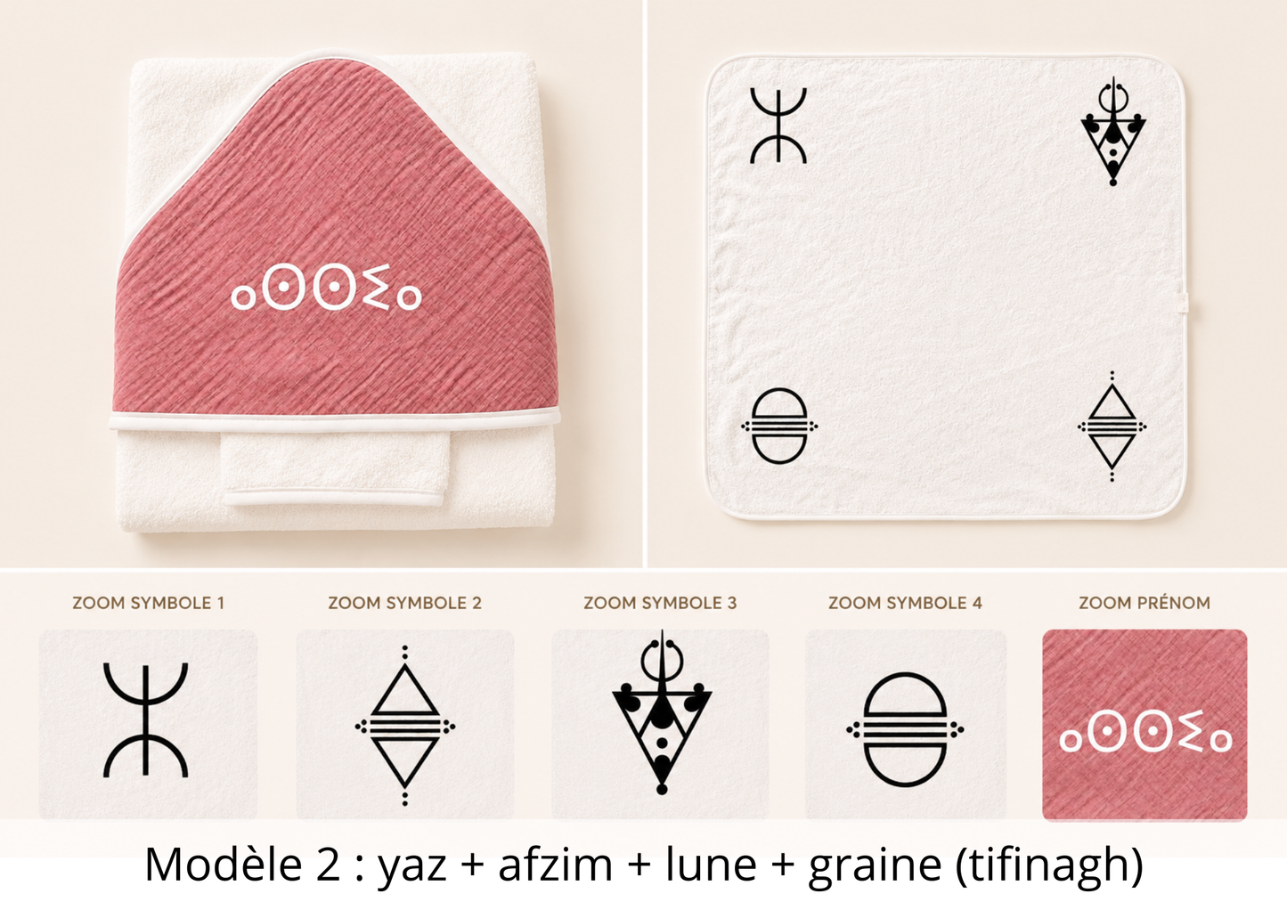 Cape de bain gaze de coton avec gant rose cerise
