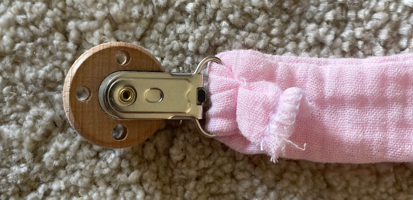 Attache tétine gaze de coton rose