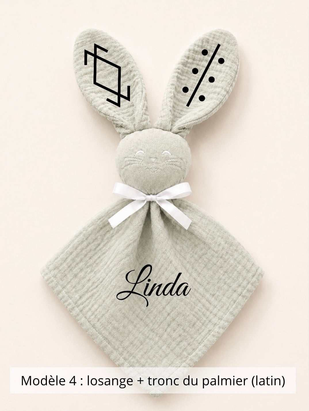 Doudou lapin gaze de coton sauge