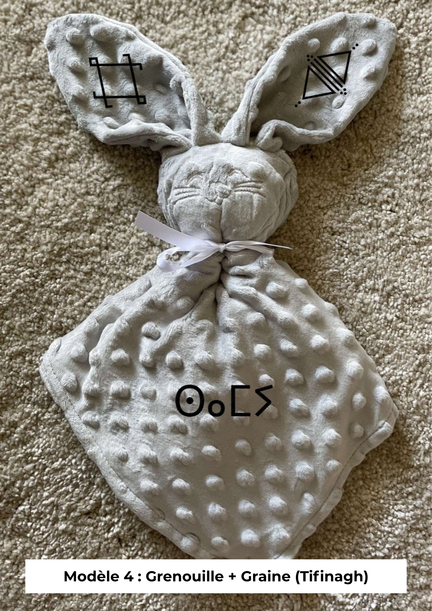 Doudou lapin minky gris