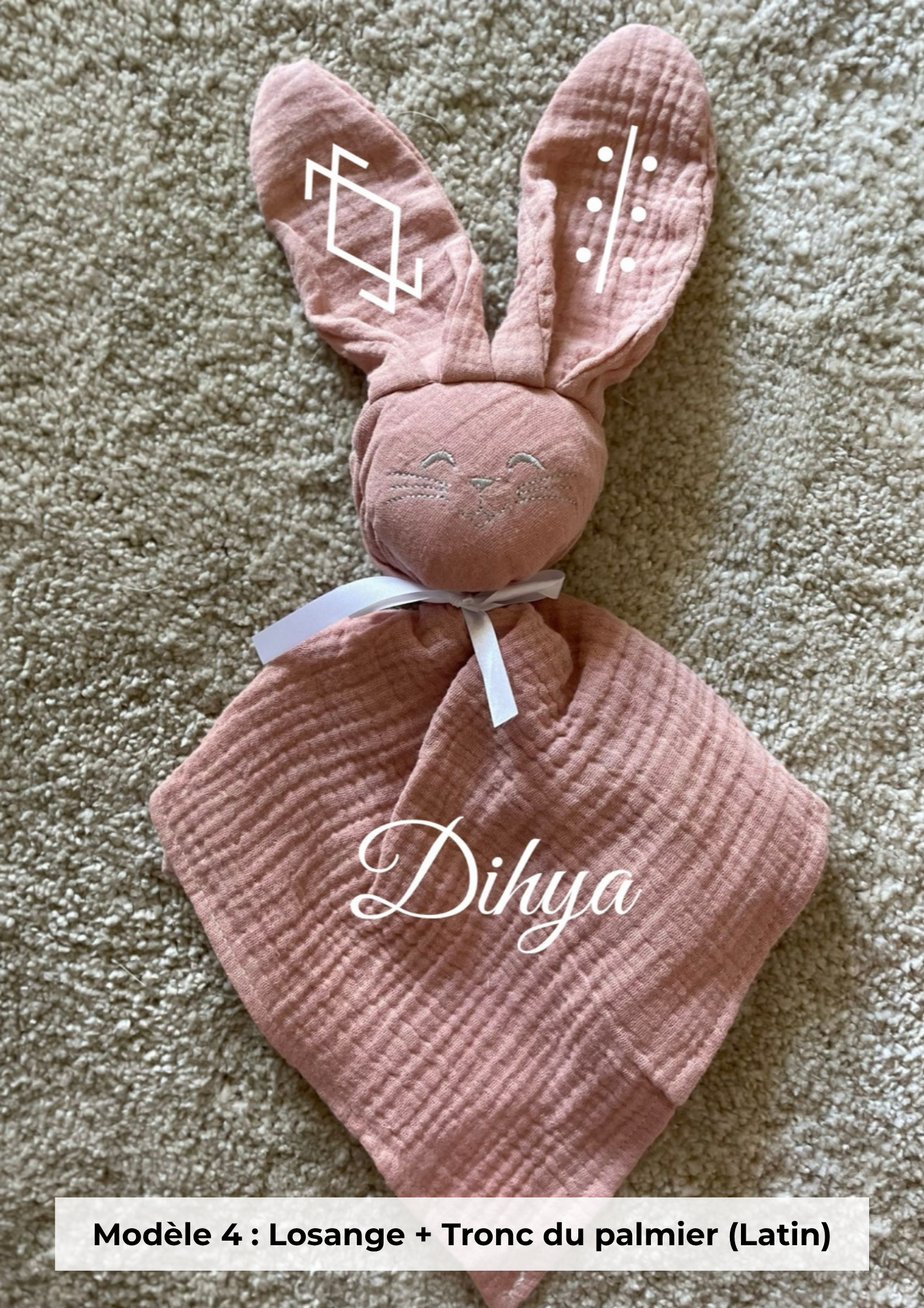 Doudou lapin gaze de coton terracotta