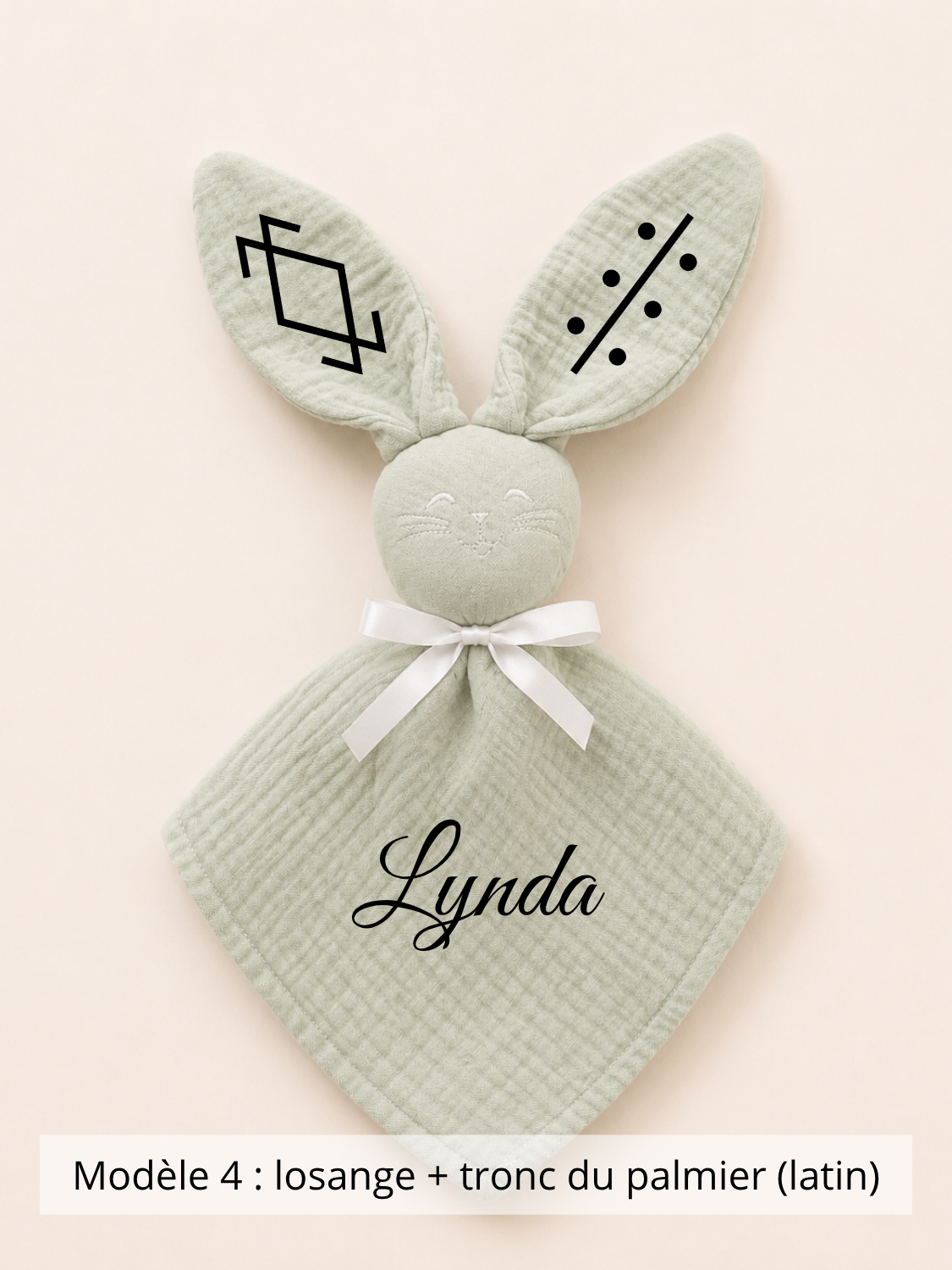 Doudou lapin gaze de coton sauge