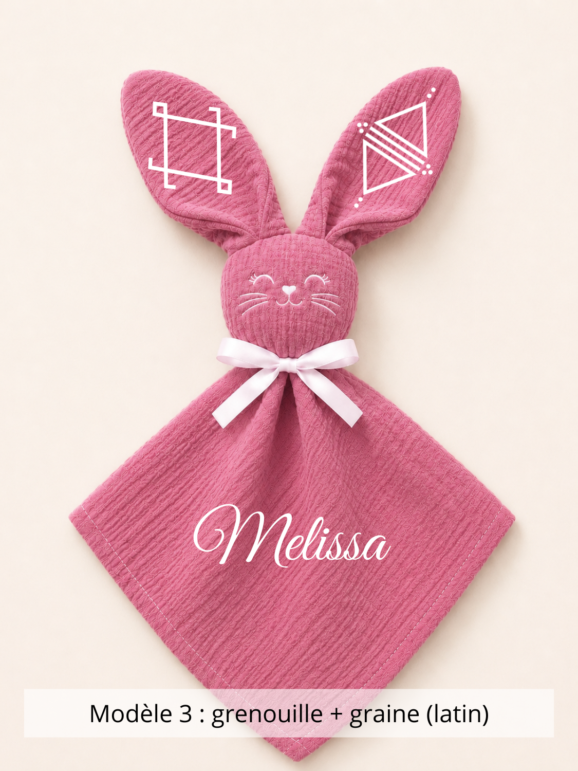 Doudou lapin gaze de coton rose cerise