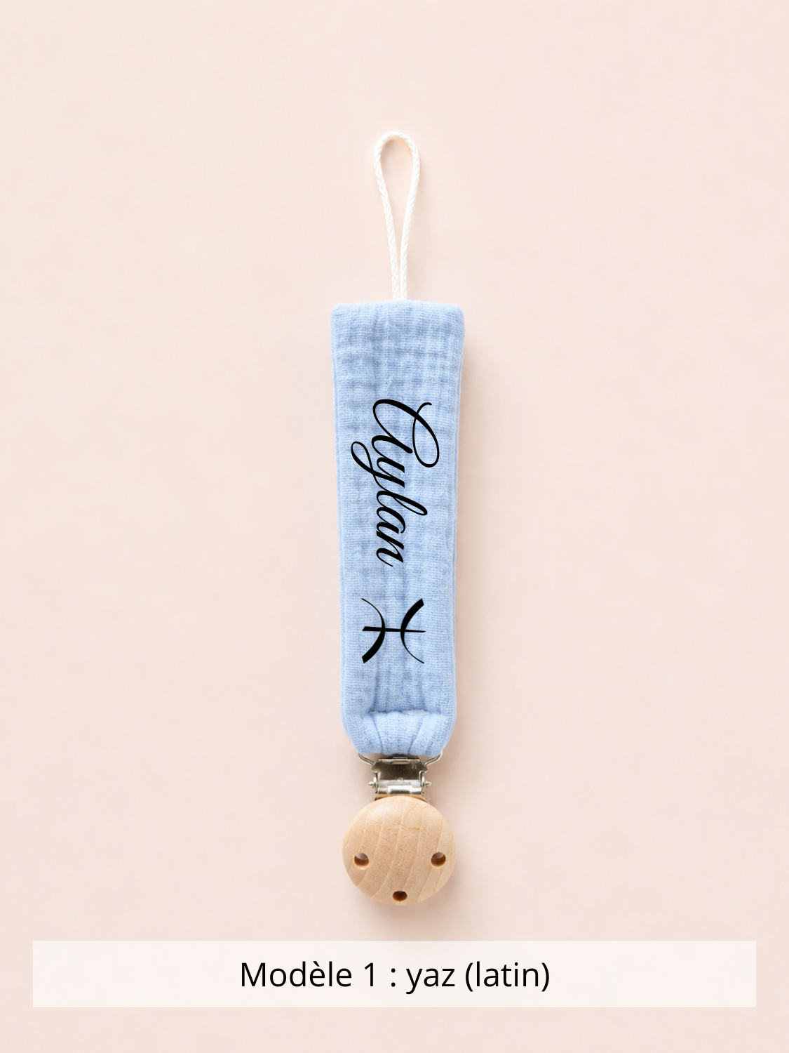 Attache tétine gaze de coton bleu ciel