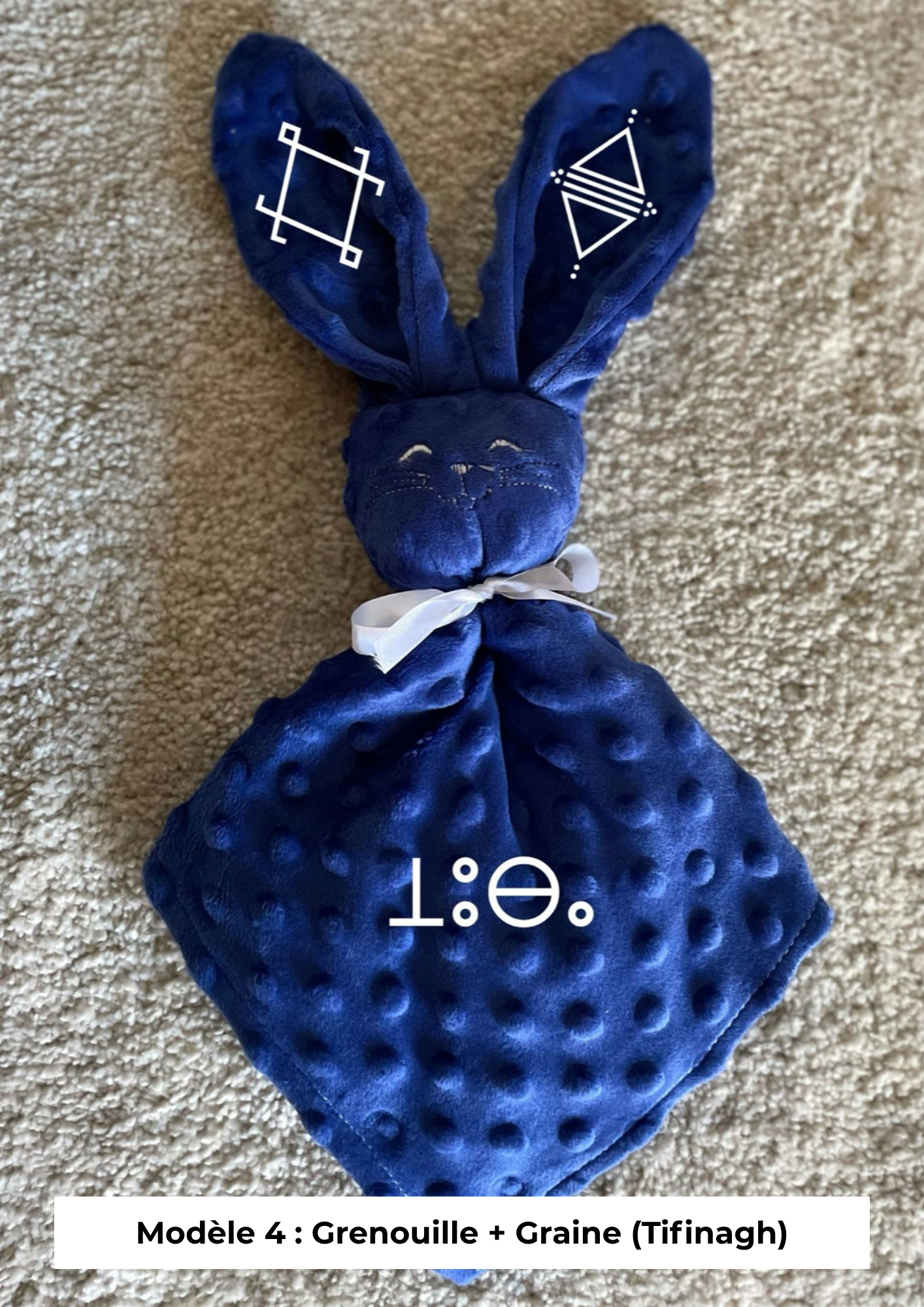 Doudou lapin minky bleu roi