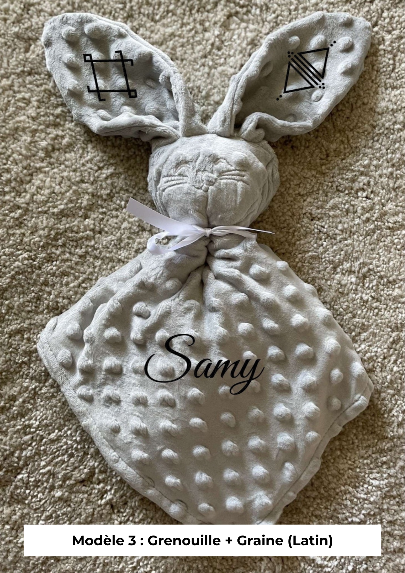 Doudou lapin minky gris