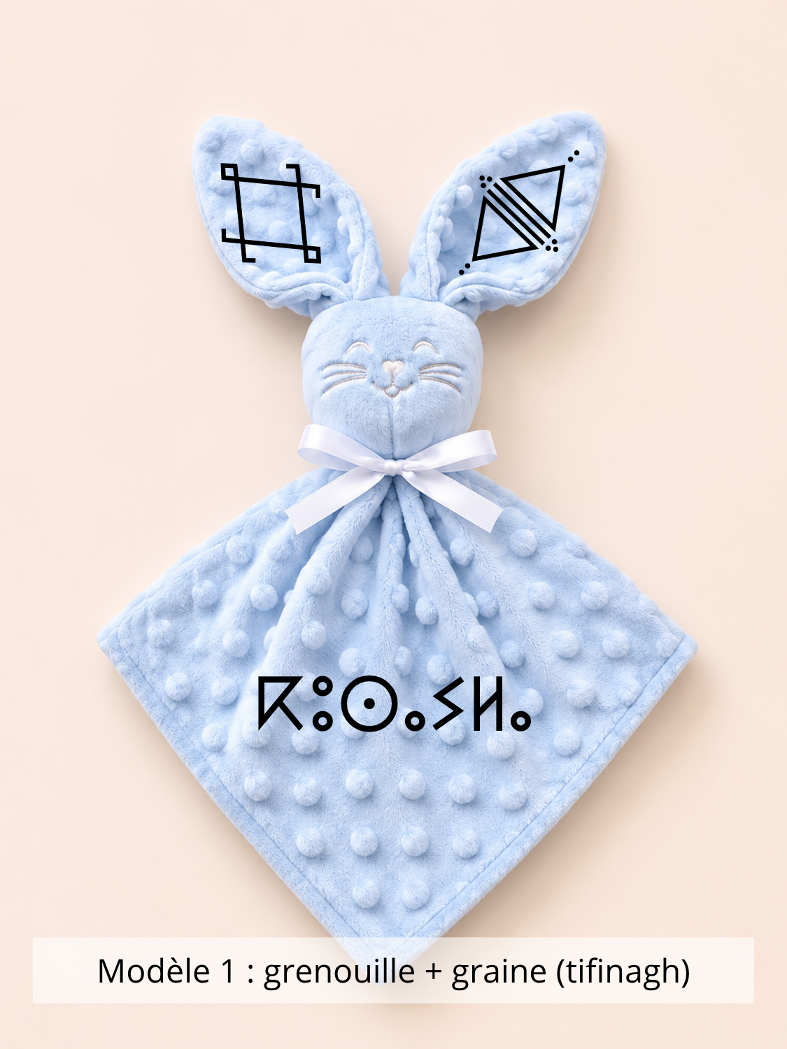 Doudou lapin minky bleu ciel