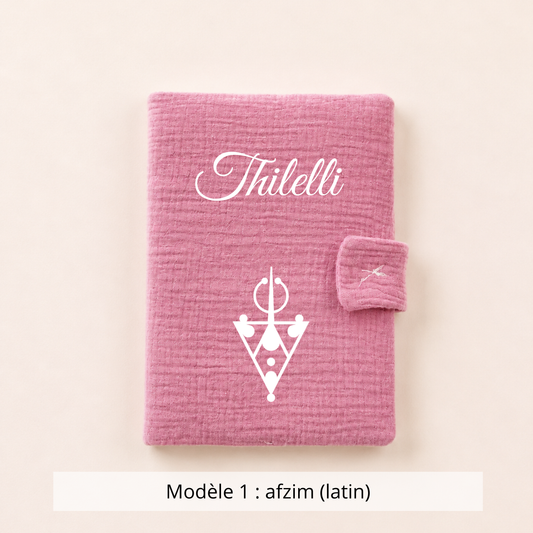 Protège carnet de santé gaze de coton rose cerise