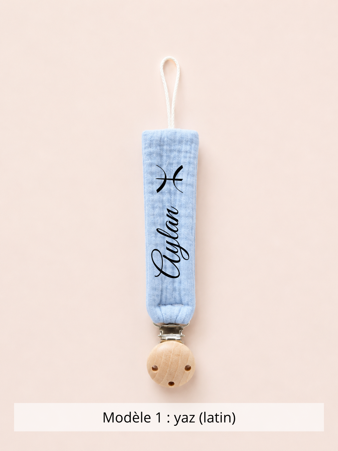 Attache tétine gaze de coton bleu ciel