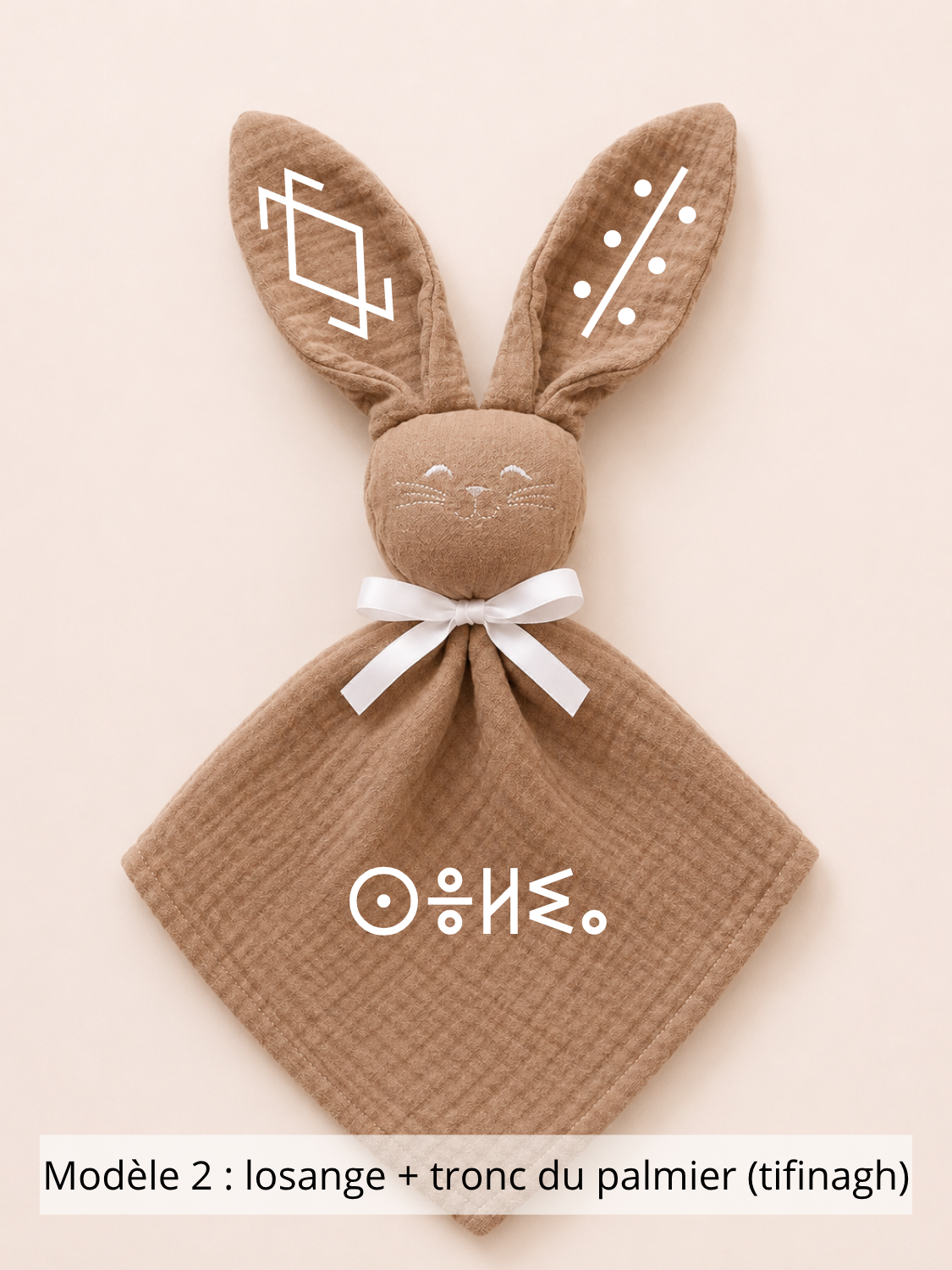 Doudou lapin gaze de coton marron