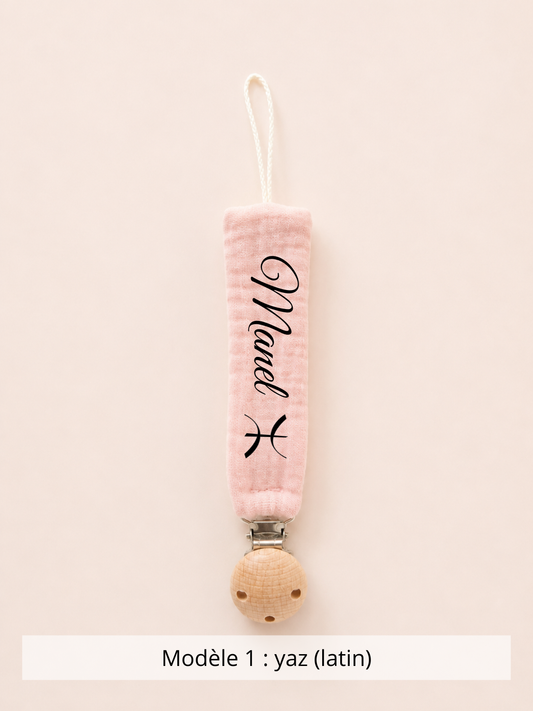 Attache tétine gaze de coton rose