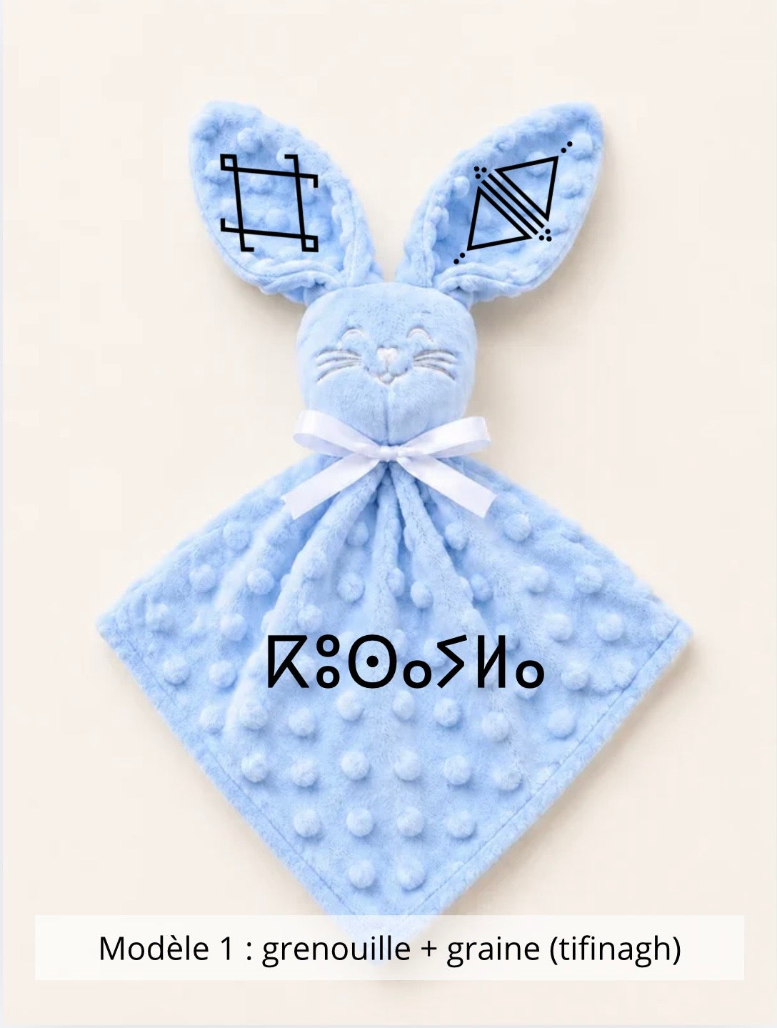 Doudou lapin minky bleu ciel
