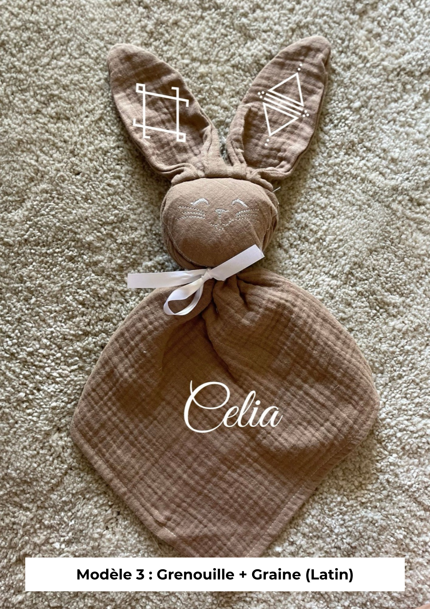 Doudou lapin gaze de coton marron