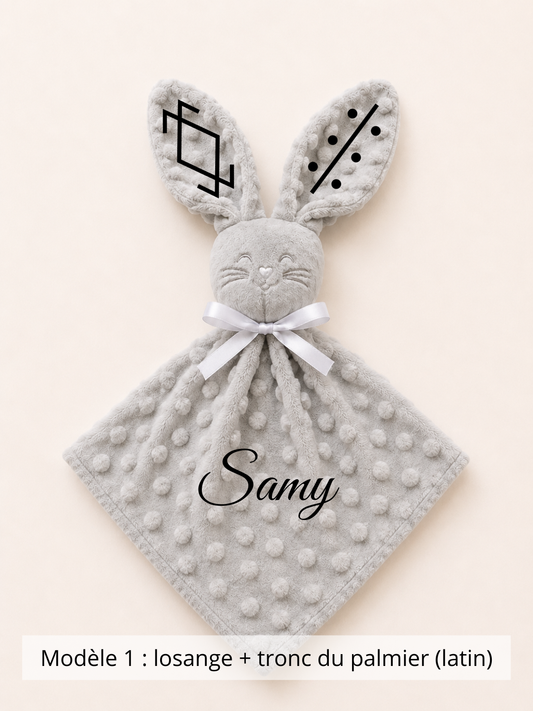 Doudou lapin minky gris