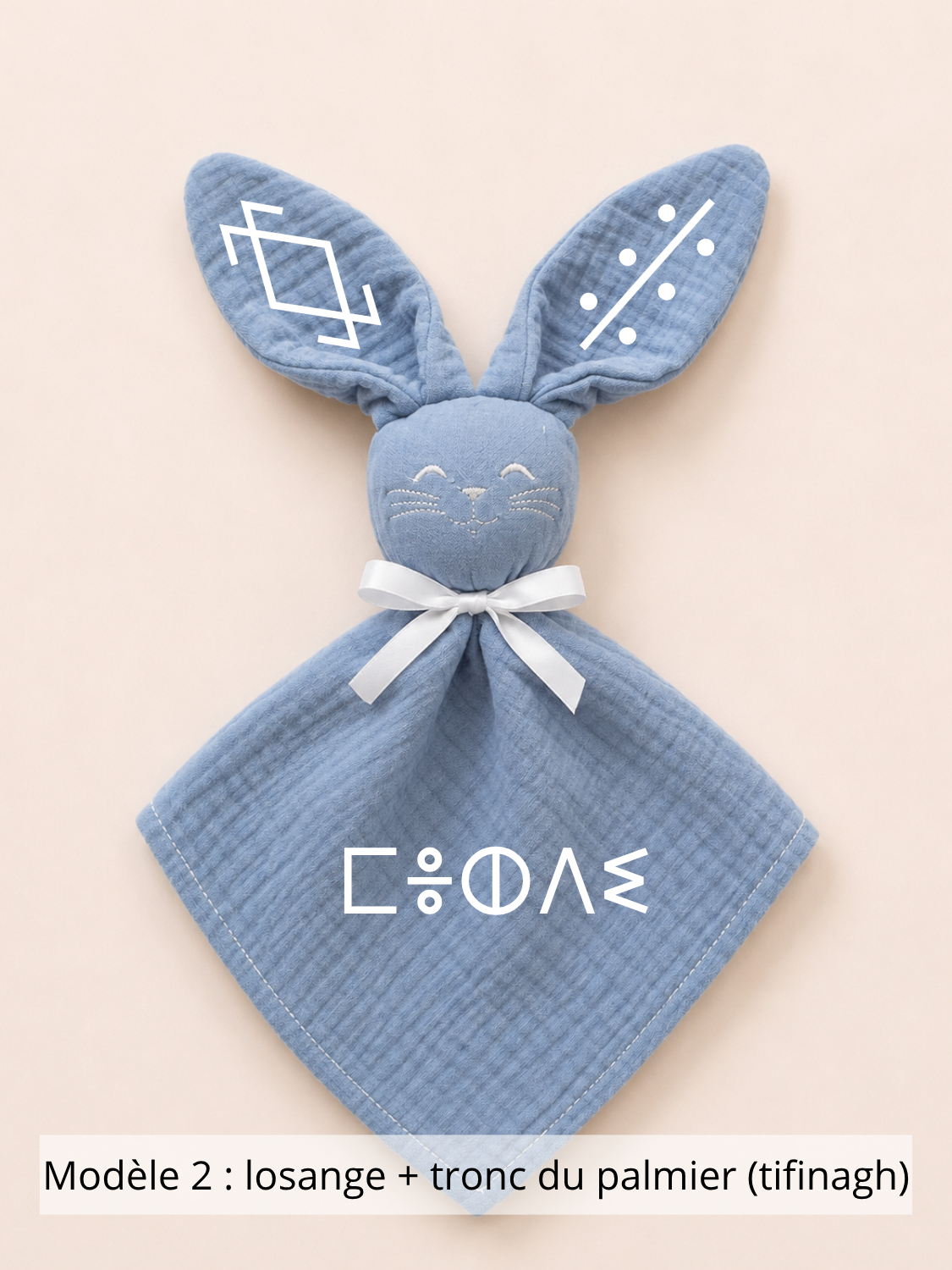 Doudou lapin gaze de coton bleu