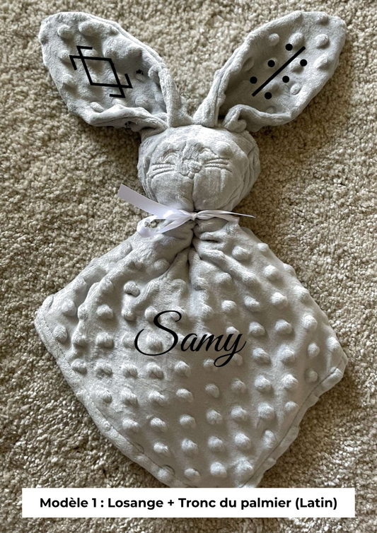 Doudou lapin minky gris