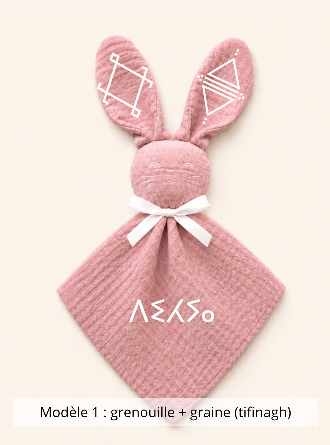 Doudou lapin gaze de coton terracotta
