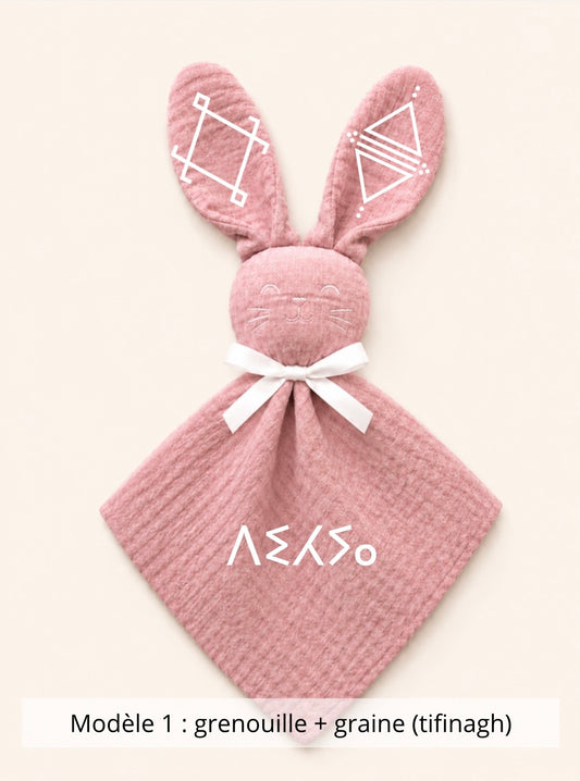 Doudou lapin gaze de coton terracotta