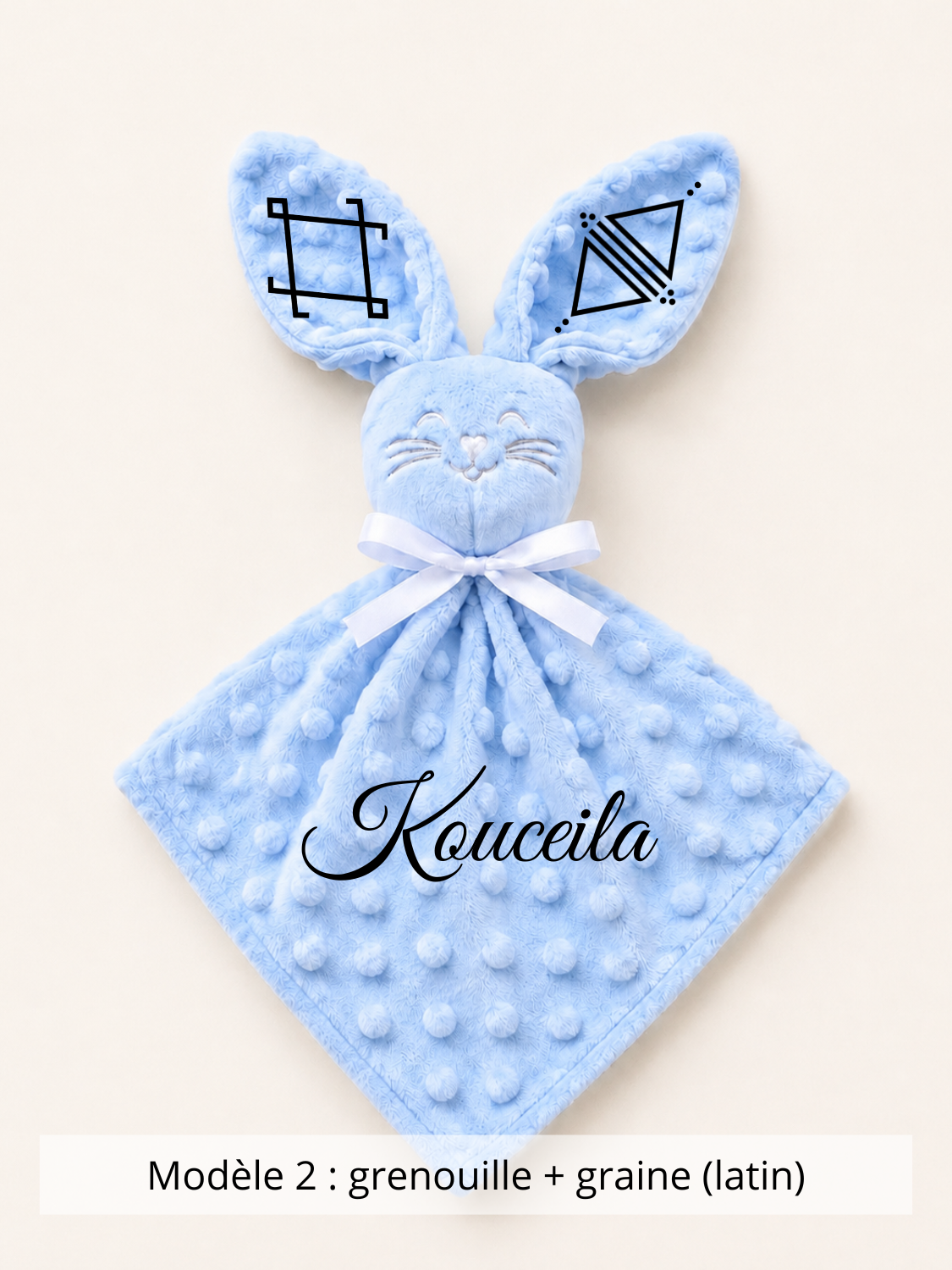 Doudou lapin minky bleu ciel