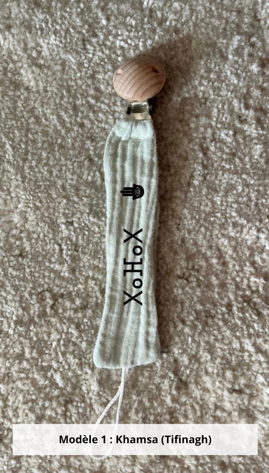 Attache tétine gaze de coton vert d'eau