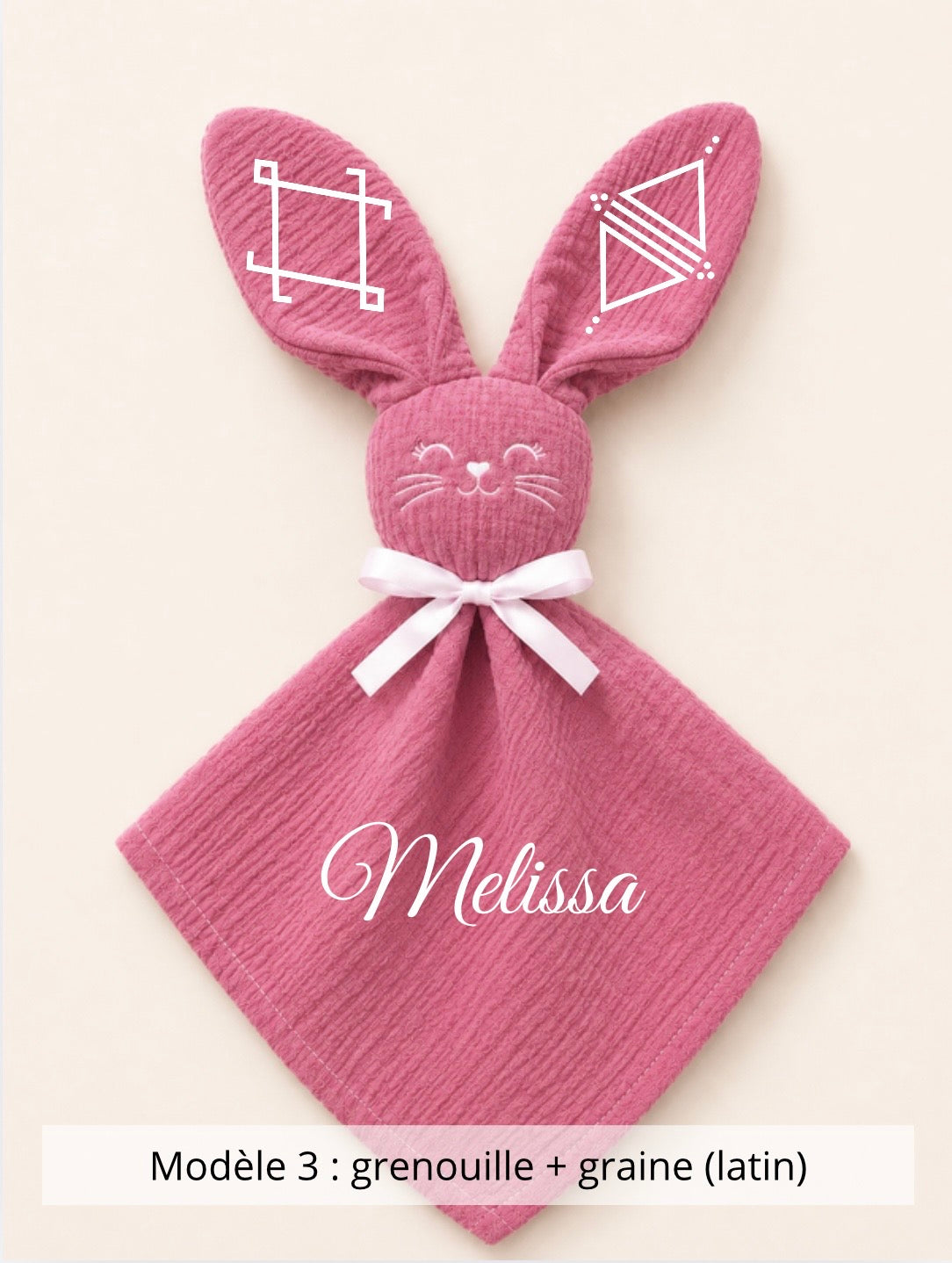 Doudou lapin gaze de coton rose cerise