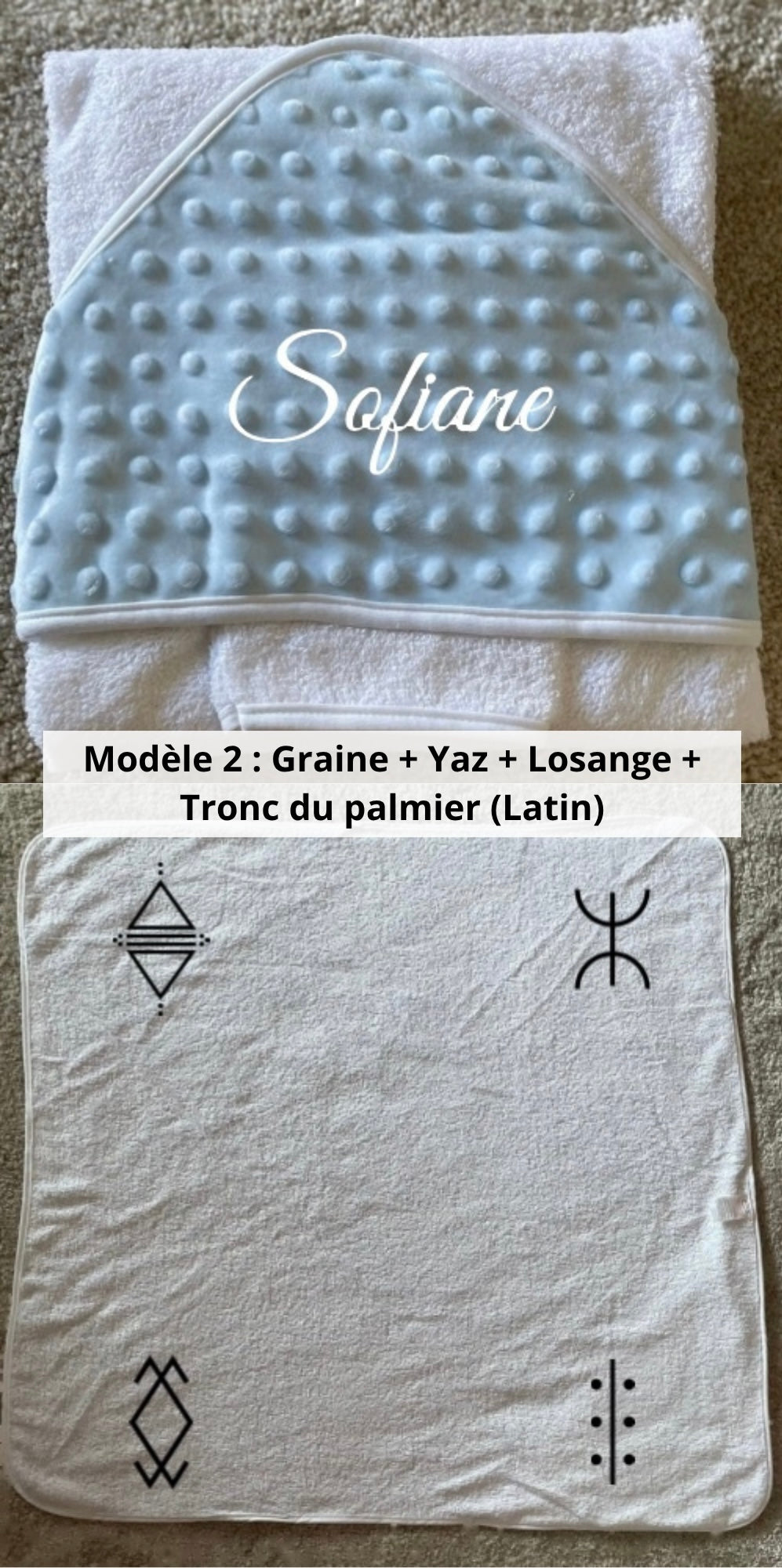Cape de bain minky avec gant bleu ciel