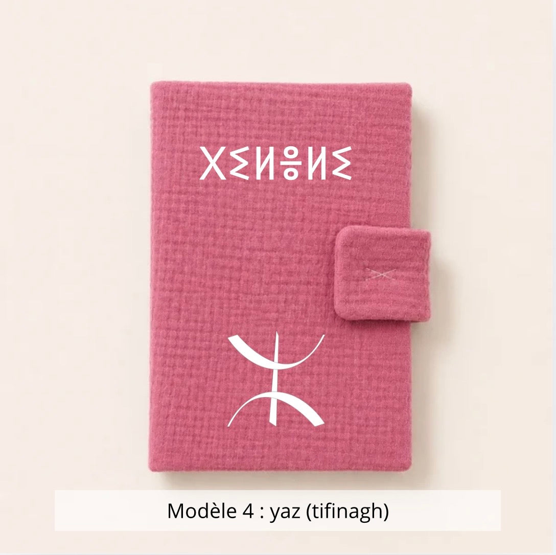 Protège carnet de santé gaze de coton rose cerise