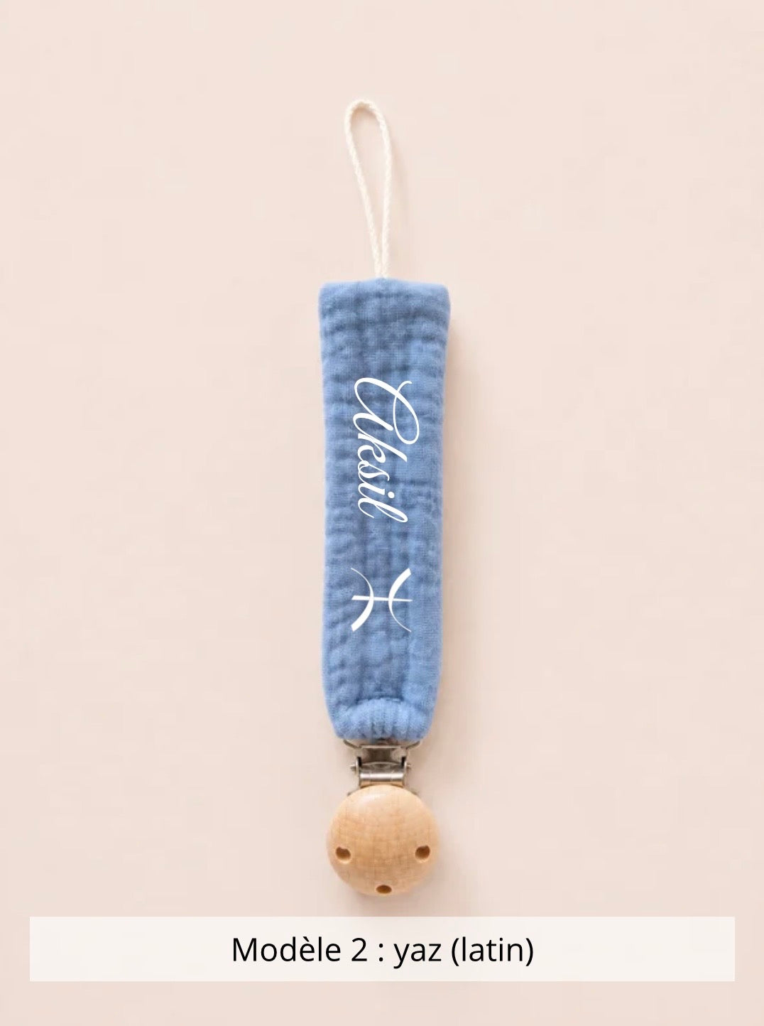 Attache tétine gaze de coton bleu canard