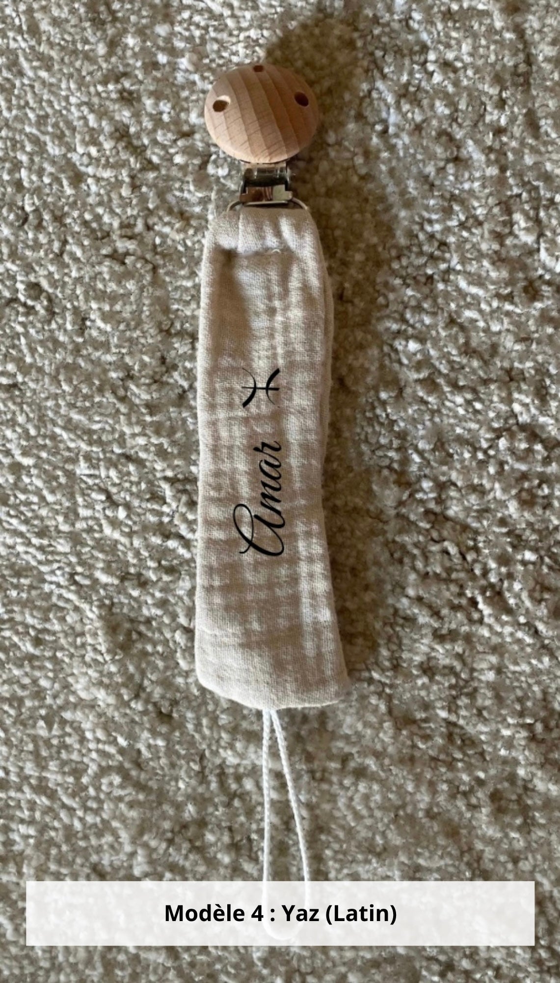 Attache tétine gaze de coton beige