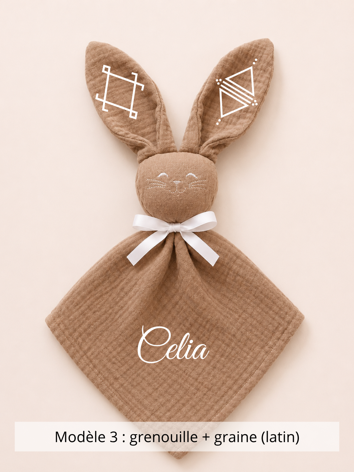 Doudou lapin gaze de coton marron