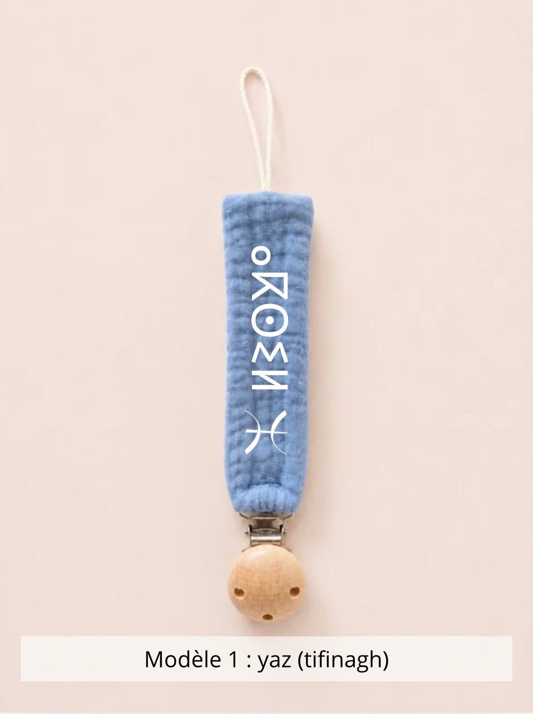 Attache tétine gaze de coton bleu canard