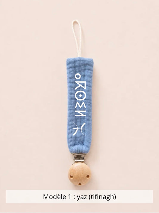 Attache tétine gaze de coton bleu canard