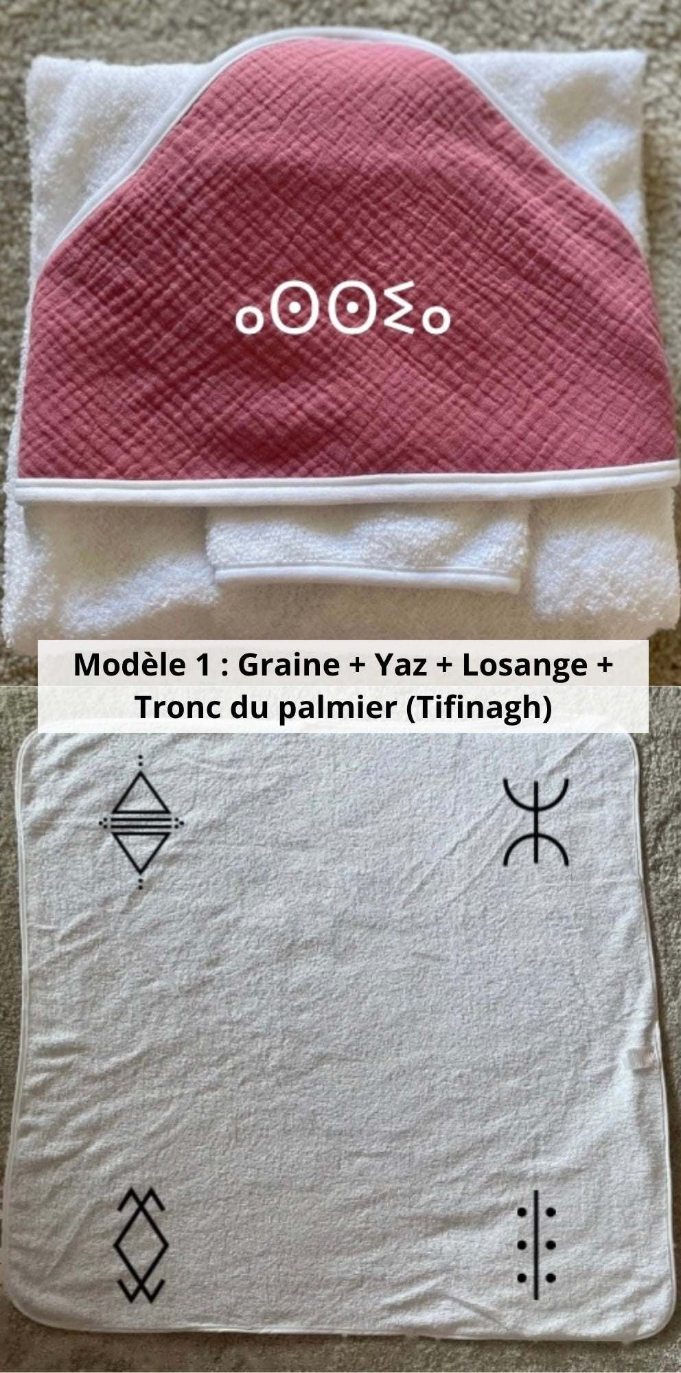 Cape de bain gaze de coton avec gant rose cerise