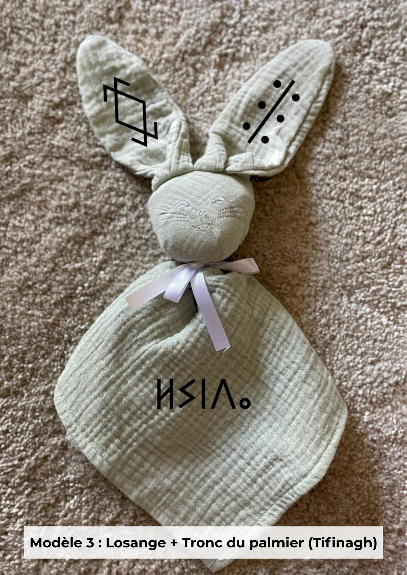 Doudou lapin gaze de coton sauge