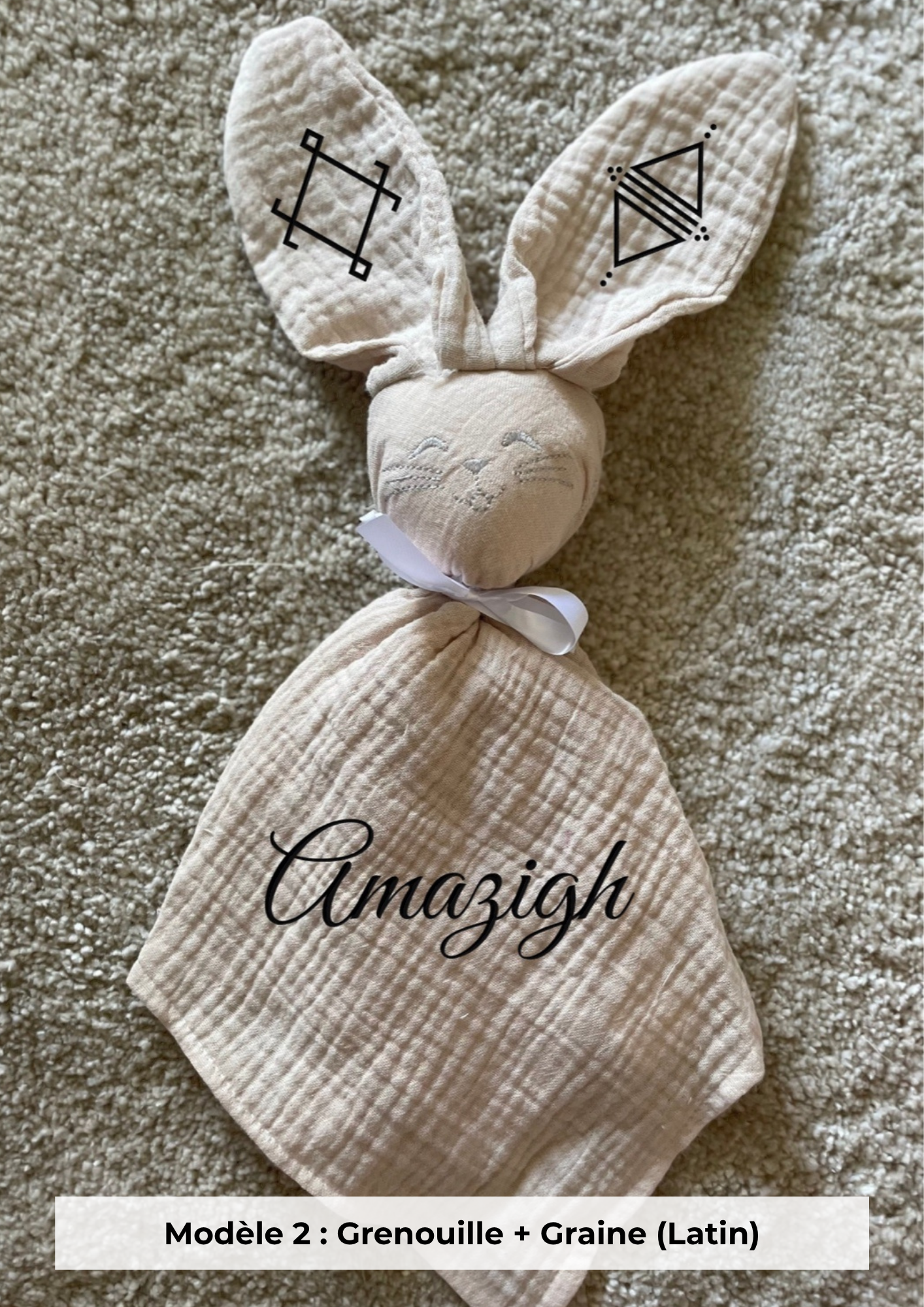 Doudou lapin gaze de coton beige