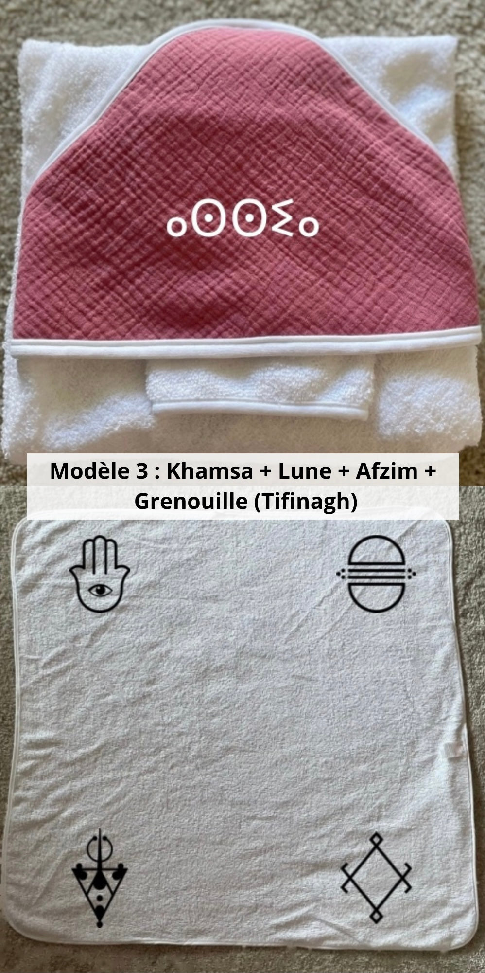 Cape de bain gaze de coton avec gant rose cerise