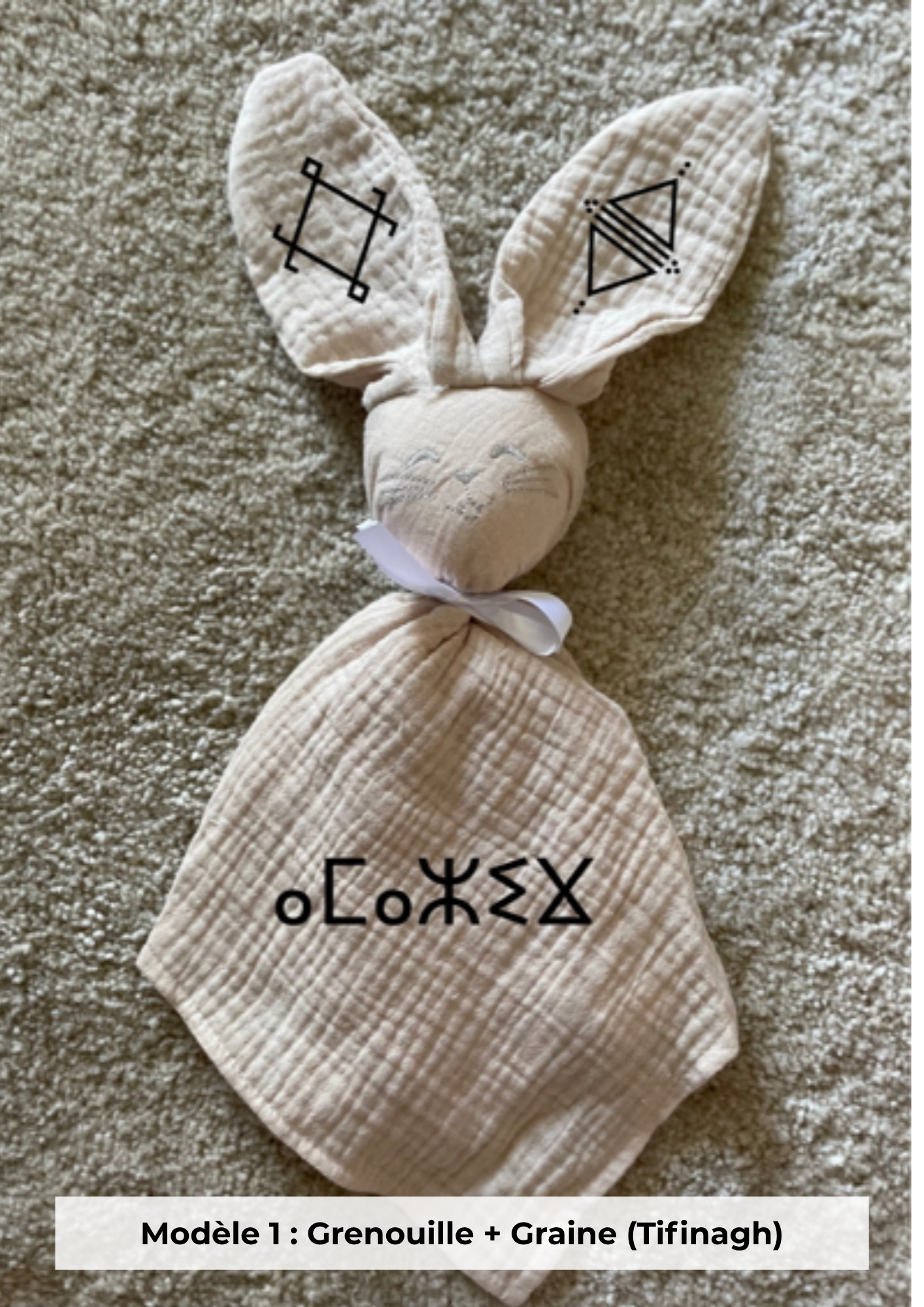 Doudou lapin gaze de coton beige