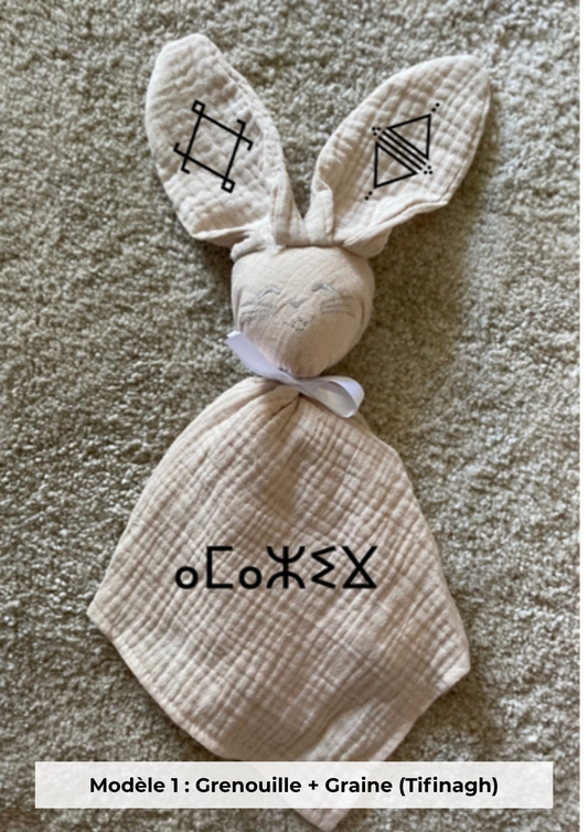 Doudou lapin gaze de coton beige