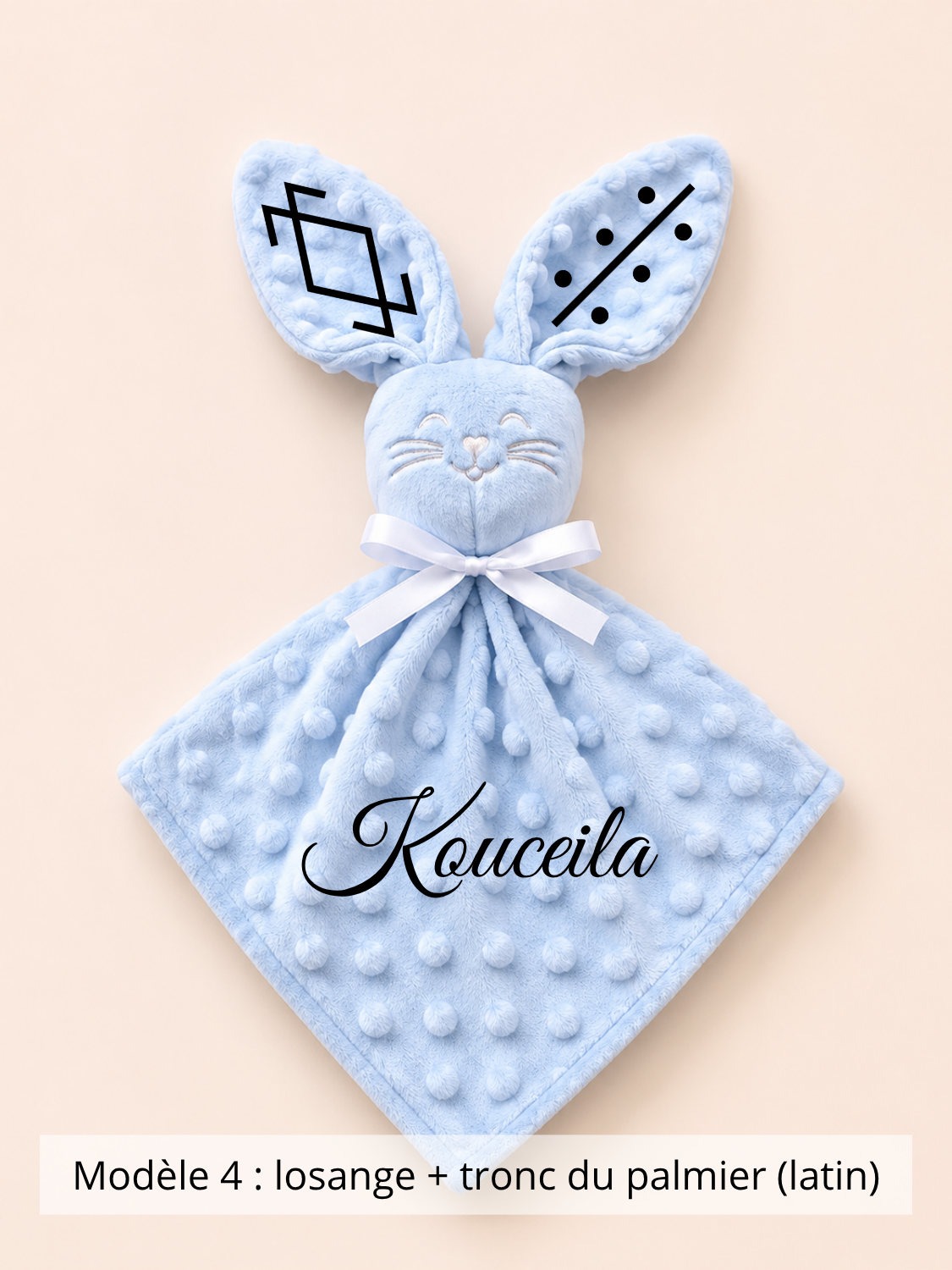 Doudou lapin minky bleu ciel