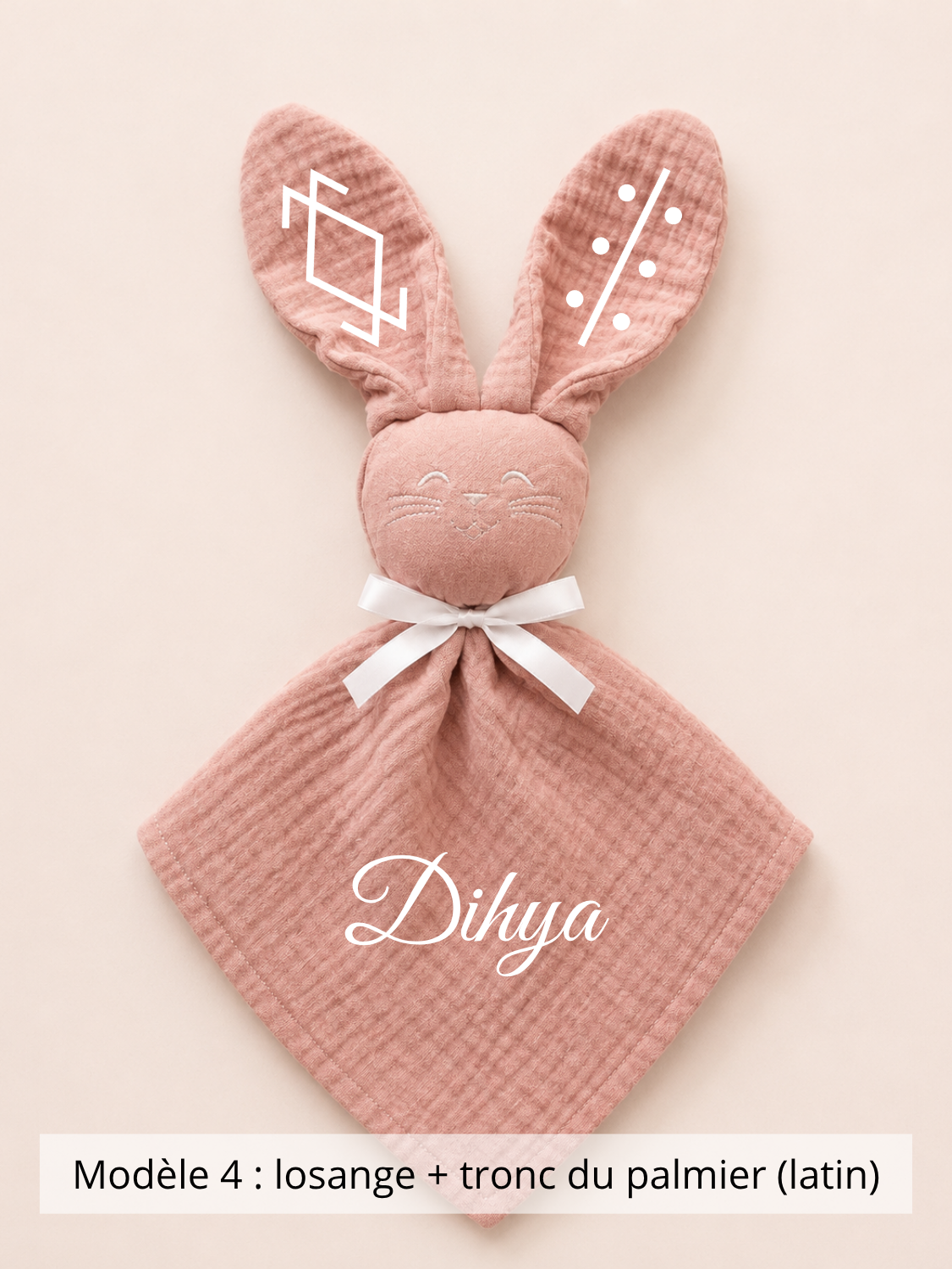 Doudou lapin gaze de coton terracotta