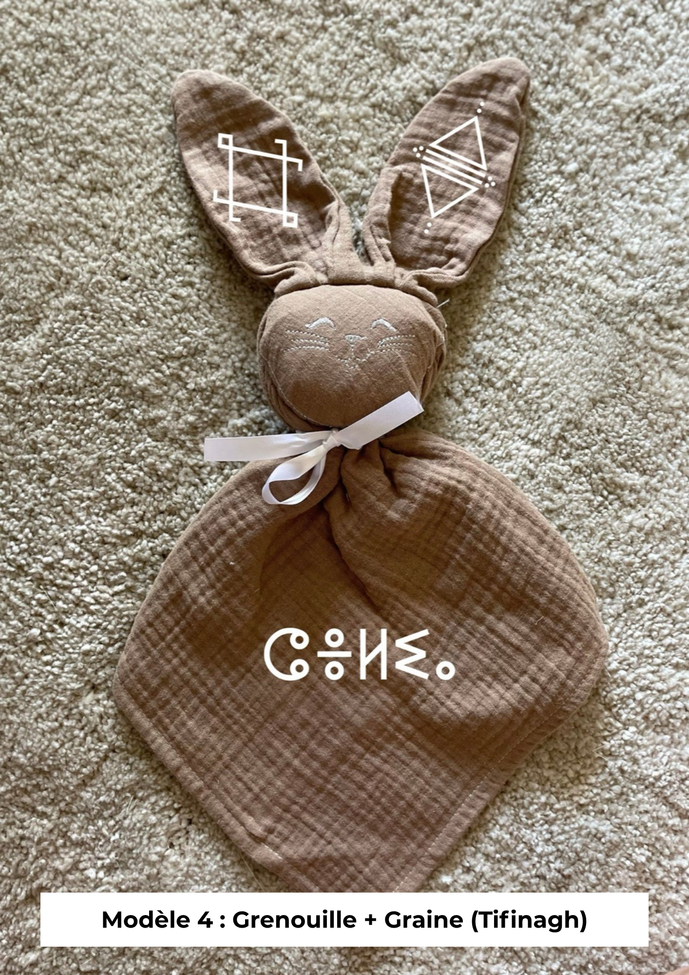 Doudou lapin gaze de coton marron