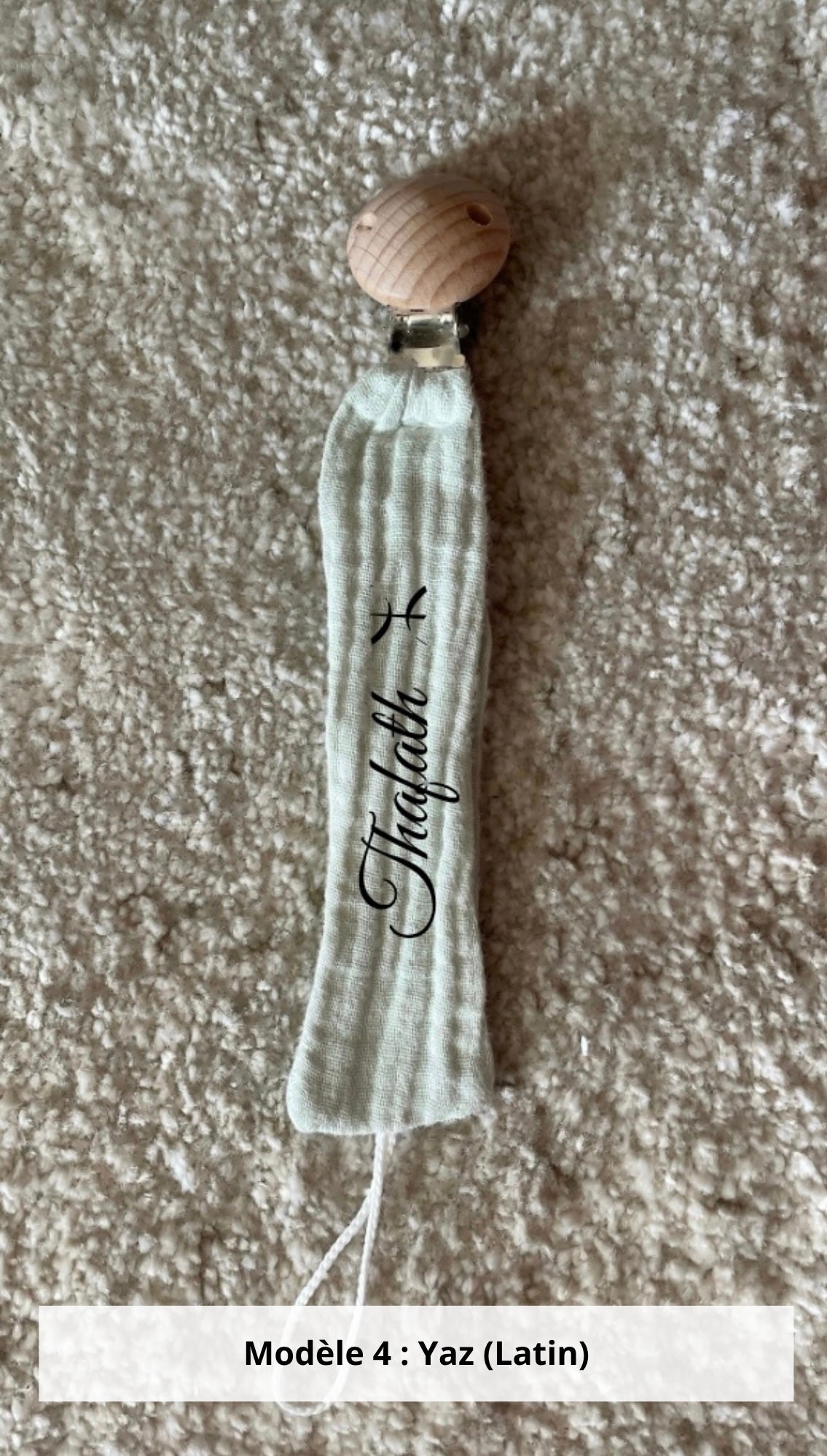 Attache tétine gaze de coton vert d'eau