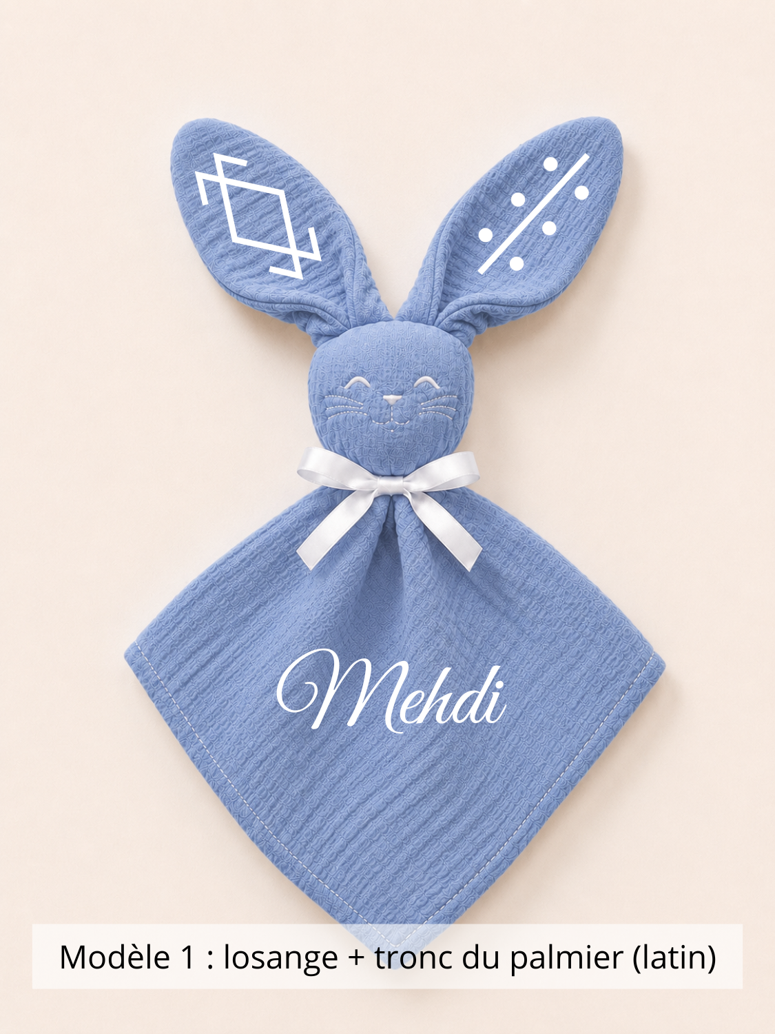 Doudou lapin gaze de coton bleu