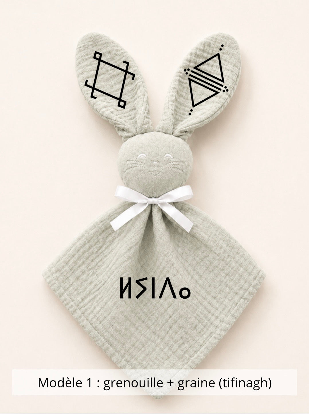 Doudou lapin gaze de coton sauge