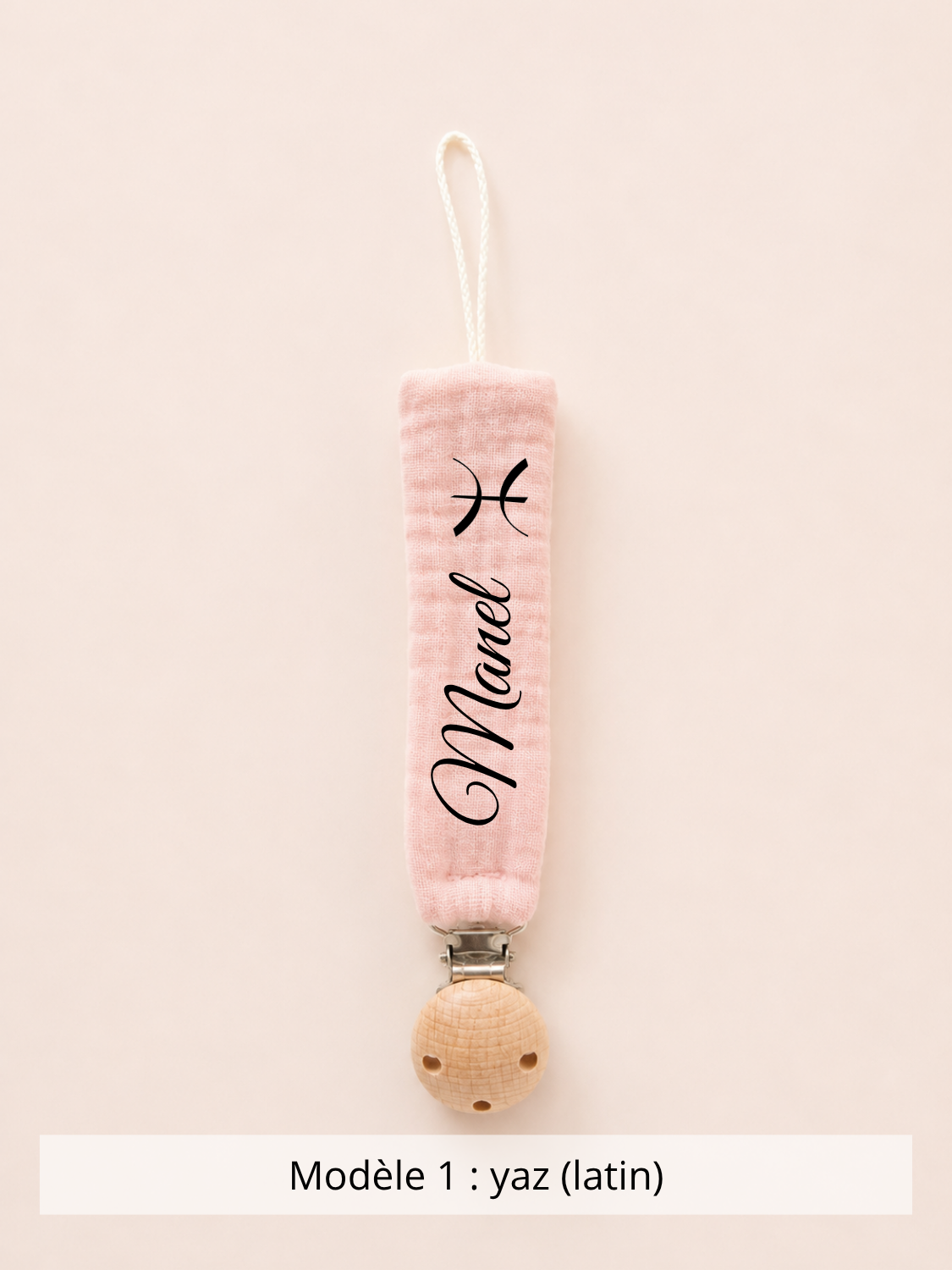 Attache tétine gaze de coton rose