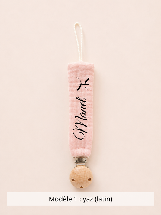 Attache tétine gaze de coton rose