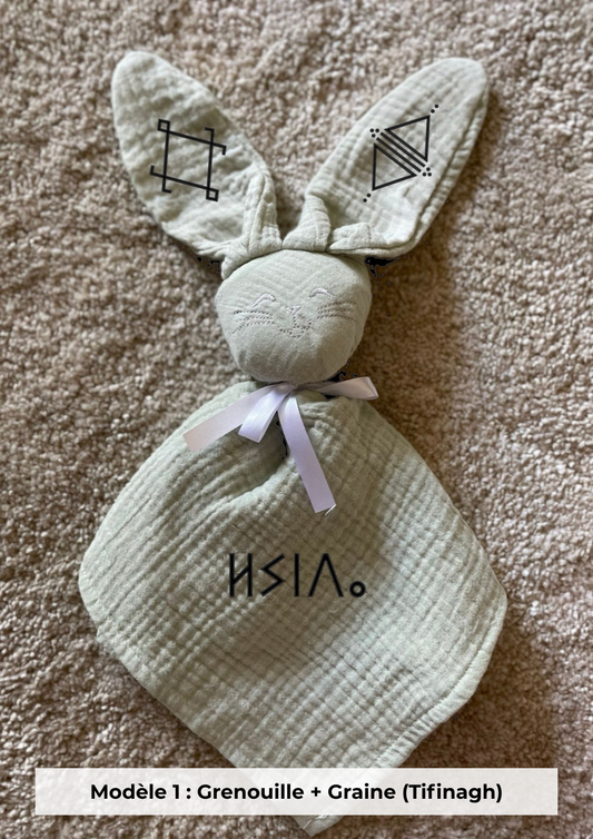 Doudou lapin gaze de coton sauge